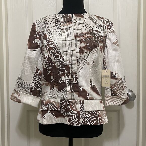 NWT Coldwater Creek Open Front Blazer Beaded Sequin Cotton Jacket Ruffle Sz 12P - Picture 1 of 11